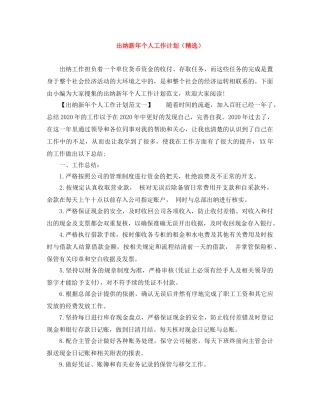 出纳新年个人工作计划（精选） 