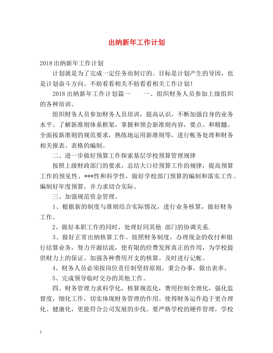出纳新年工作计划 _第1页