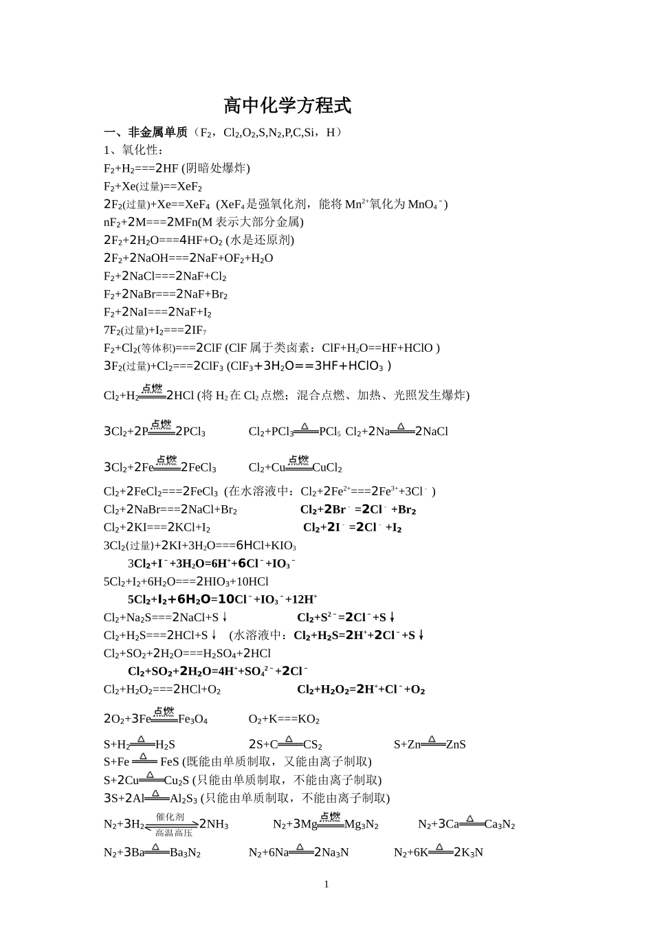 高中化学方程式（总）_第1页