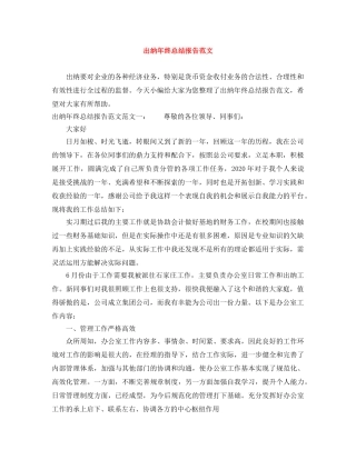 出纳年终总结报告范文 