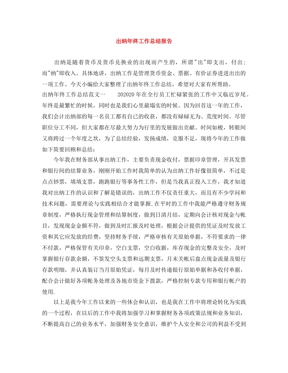 出纳年终工作总结报告 _第1页
