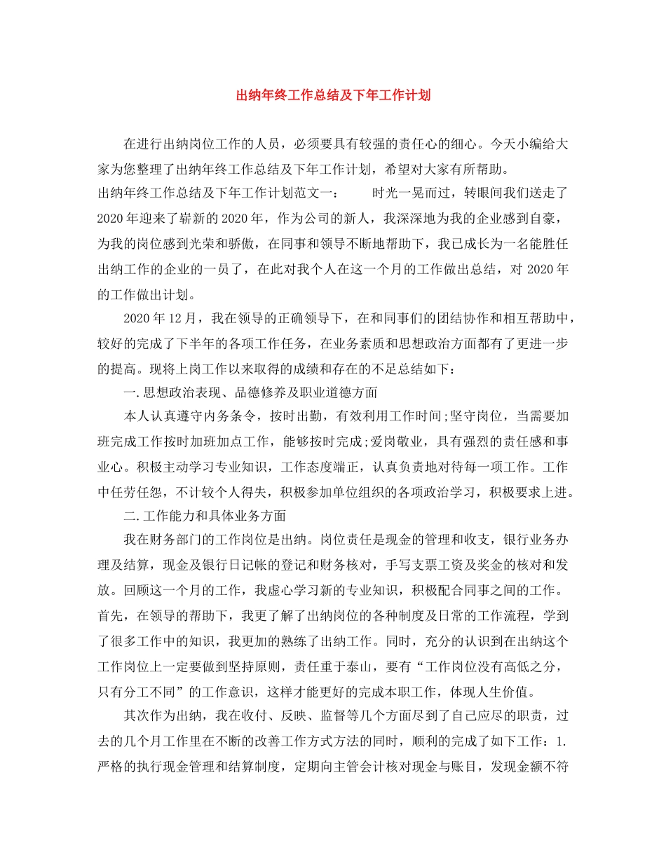 出纳年终工作总结及下年工作计划 _第1页