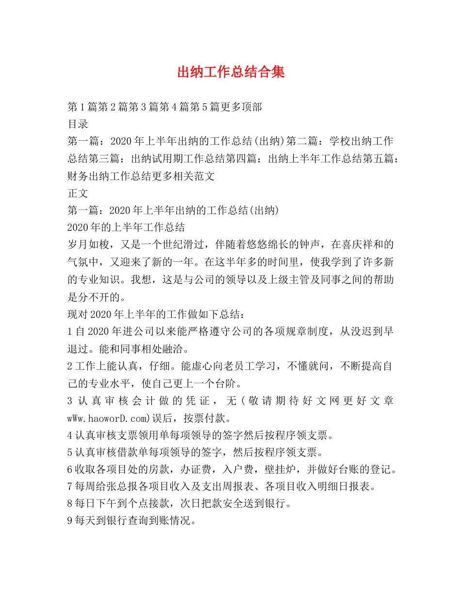 出纳工作总结合集 _第1页