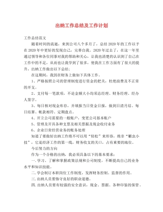 出纳工作总结及工作计划2 