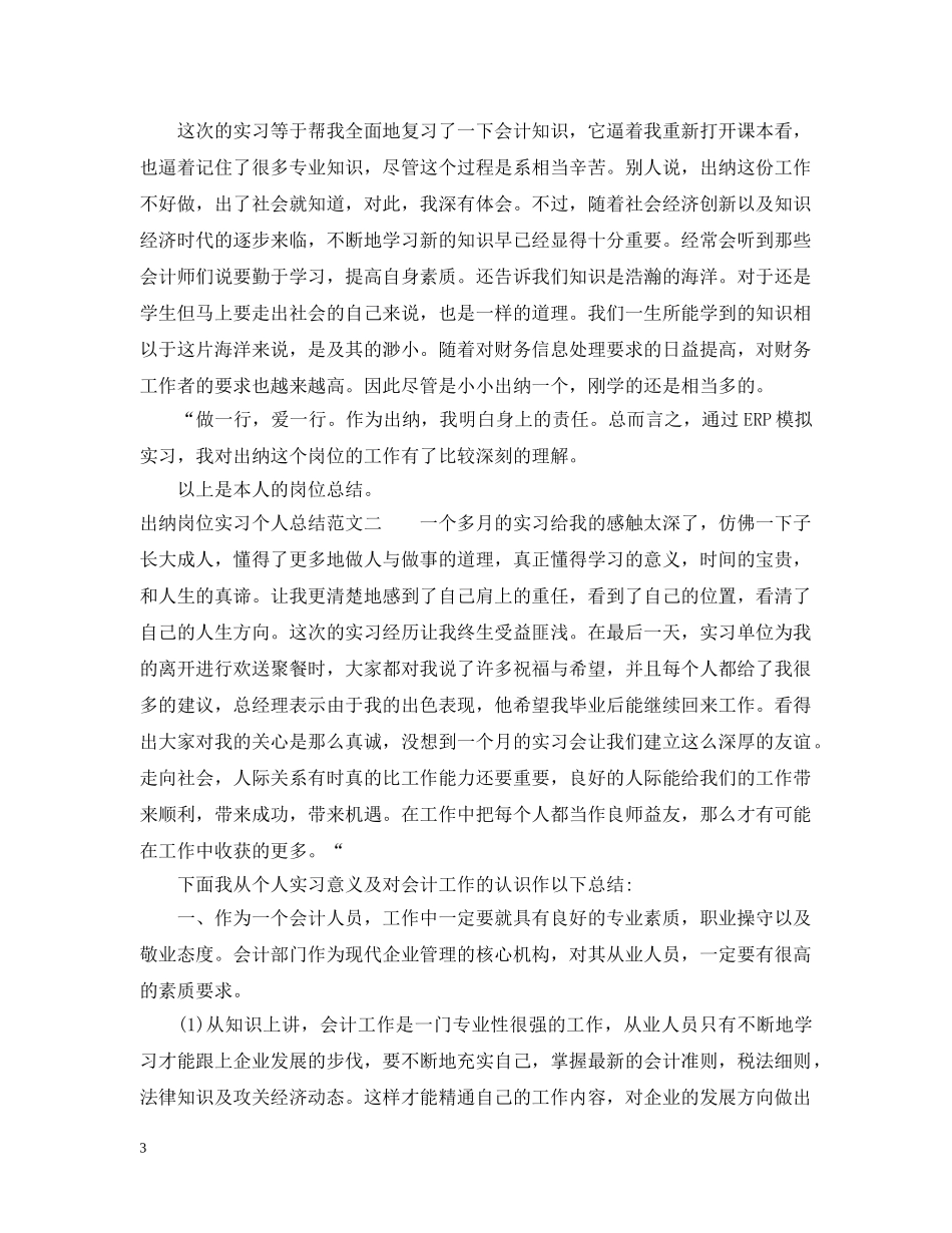 出纳岗位实习个人总结 _第3页
