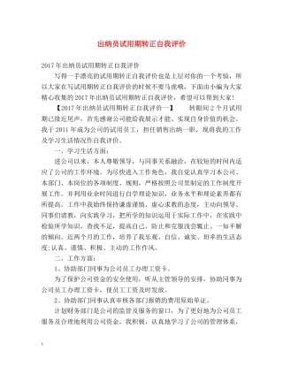 出纳员试用期转正自我评价 