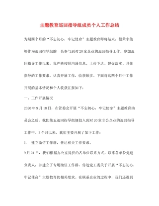 主题教育巡回指导组成员个人工作总结