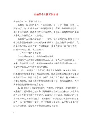 出纳员个人度工作总结 
