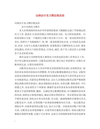 出纳会计见习期自我总结 
