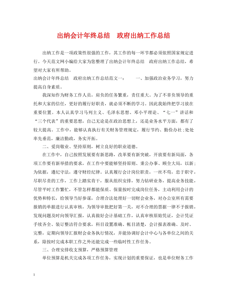 出纳会计年终总结　政府出纳工作总结 _第1页