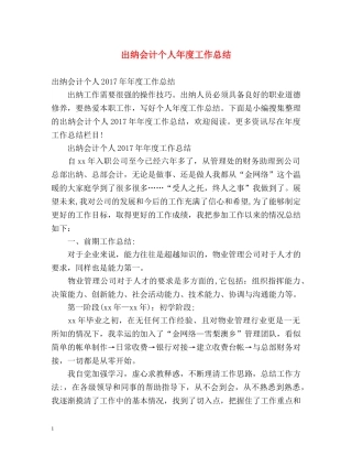 出纳会计个人年度工作总结 