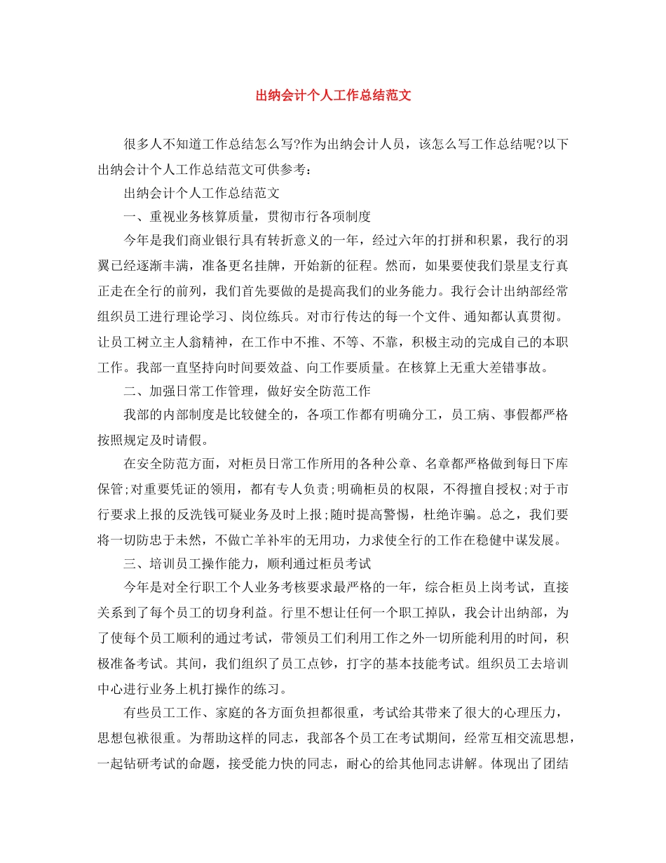出纳会计个人工作总结范文 _第1页