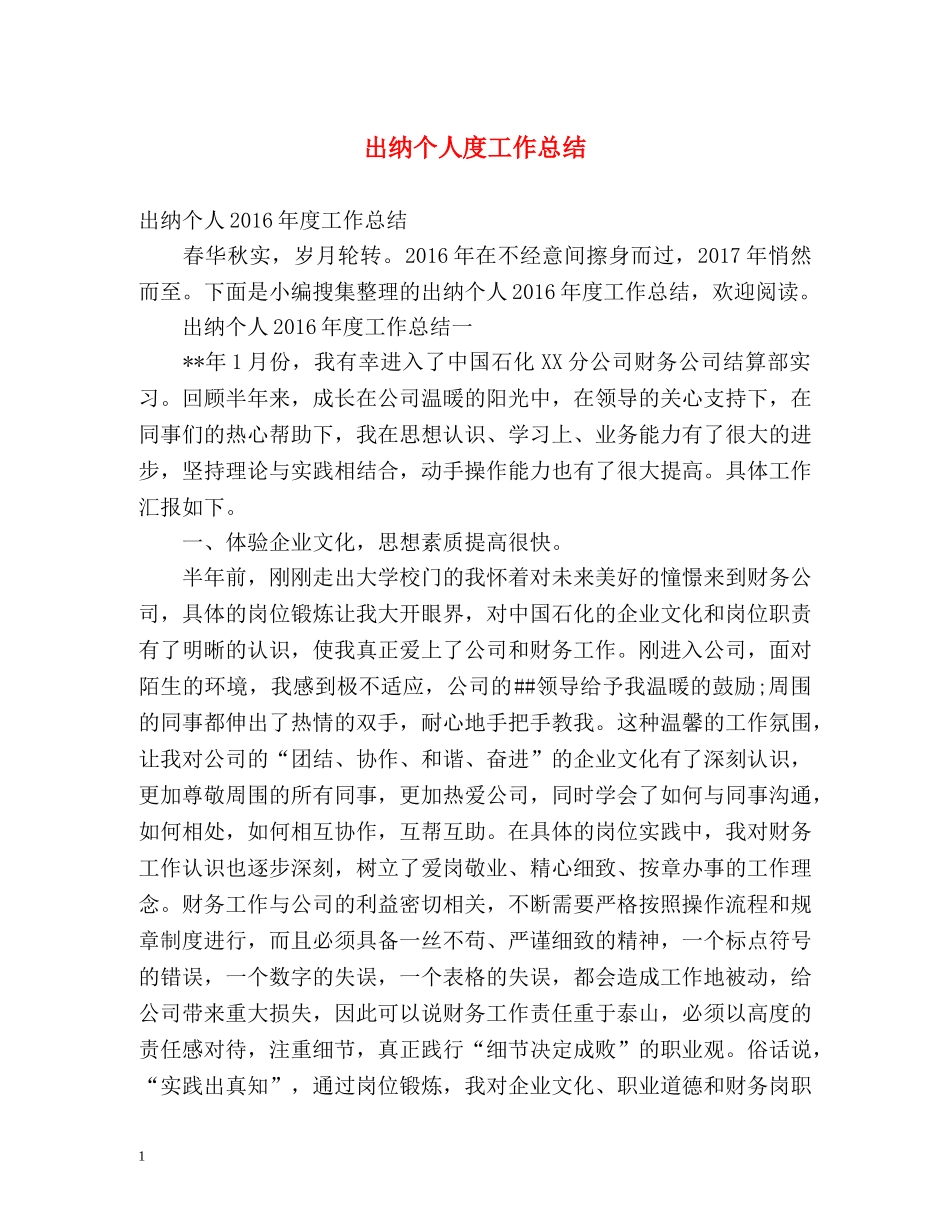出纳个人度工作总结 _第1页