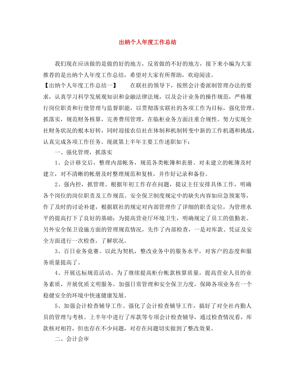 出纳个人年度工作总结 _第1页