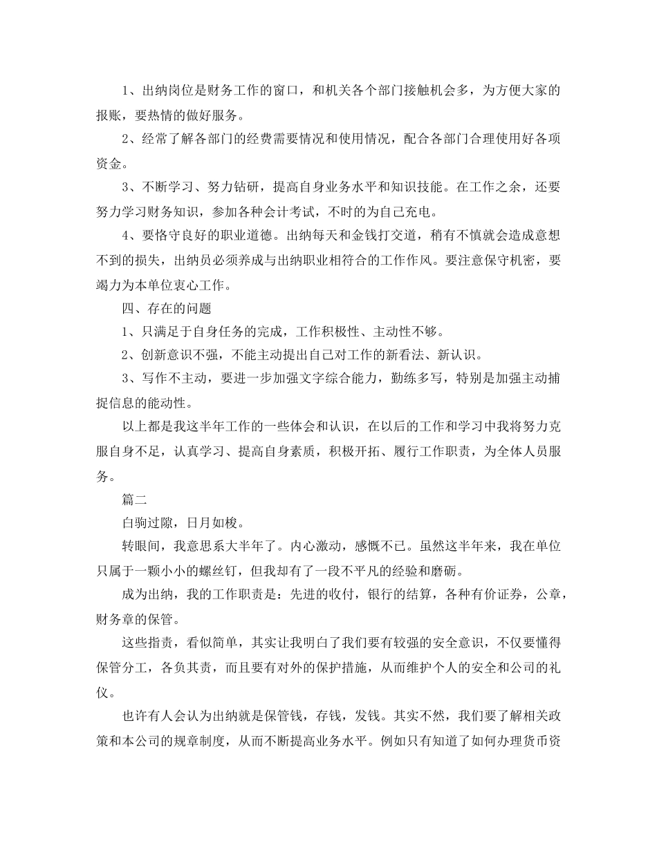 出纳个人工作总结范本分享 _第2页
