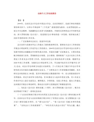出纳个人工作总结报告 
