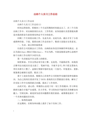 出纳个人实习工作总结 