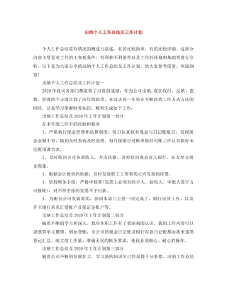 出纳个人工作总结及工作计划 