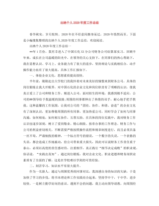 出纳个人2020年度工作总结 