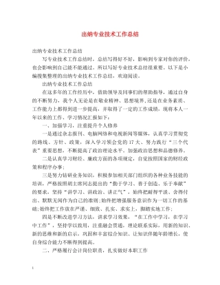 出纳专业技术工作总结 (2) 