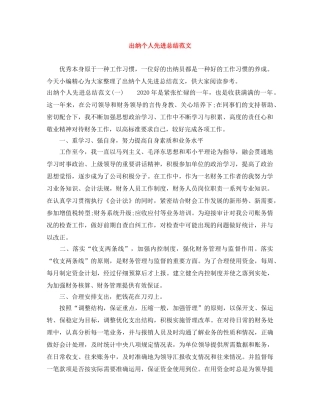 出纳个人先进总结范文 