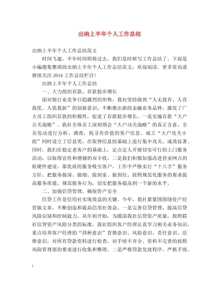 出纳上半年个人工作总结 