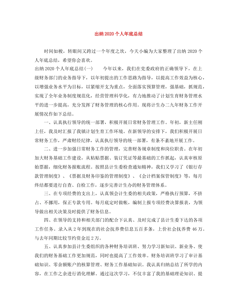 出纳2020个人年底总结 _第1页