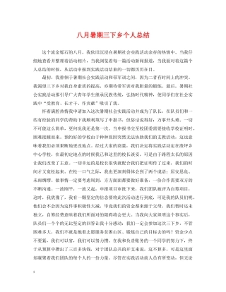 八月暑期三下乡个人总结 