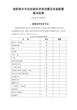 高职高专专业试验实训室设置及设备配置基本标准