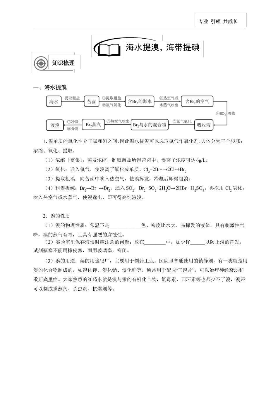 高中化学-海水提溴,海带提碘【学生版】_第1页