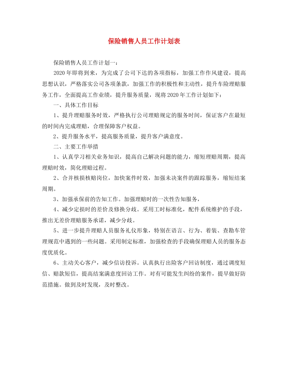 保险销售人员工作计划表 _第1页