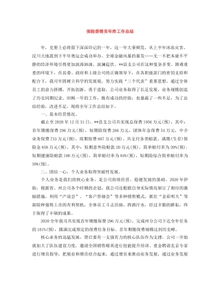 保险营销员年终工作总结 
