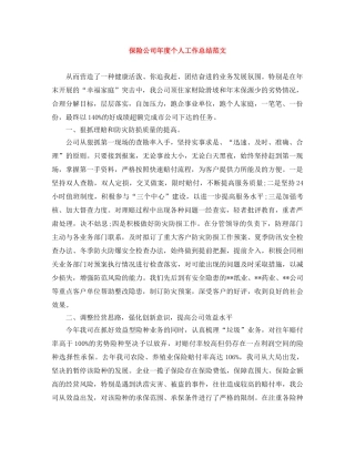 保险公司年度个人工作总结范文 