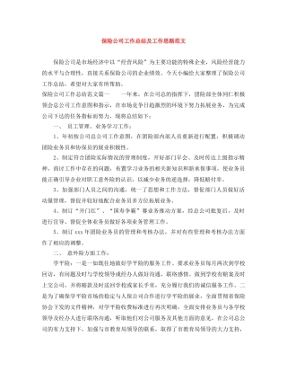 保险公司工作总结及工作思路范文 