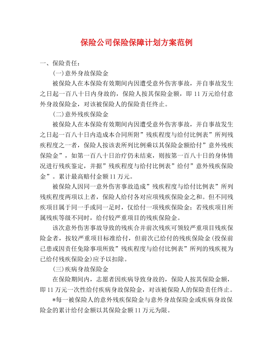 保险公司保险保障计划方案范例 _第1页
