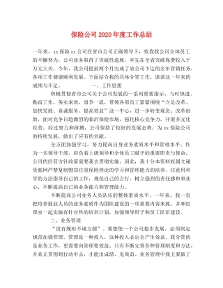 保险公司2020年度工作总结 