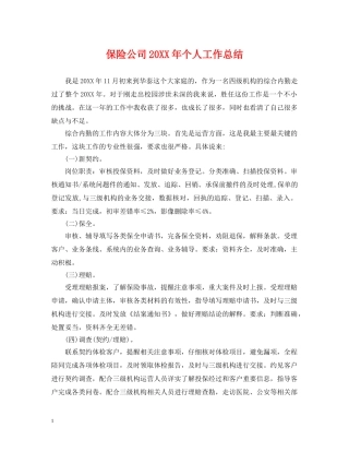 保险公司20XX年个人工作总结 