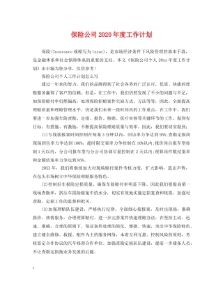 保险公司2020年度工作计划 