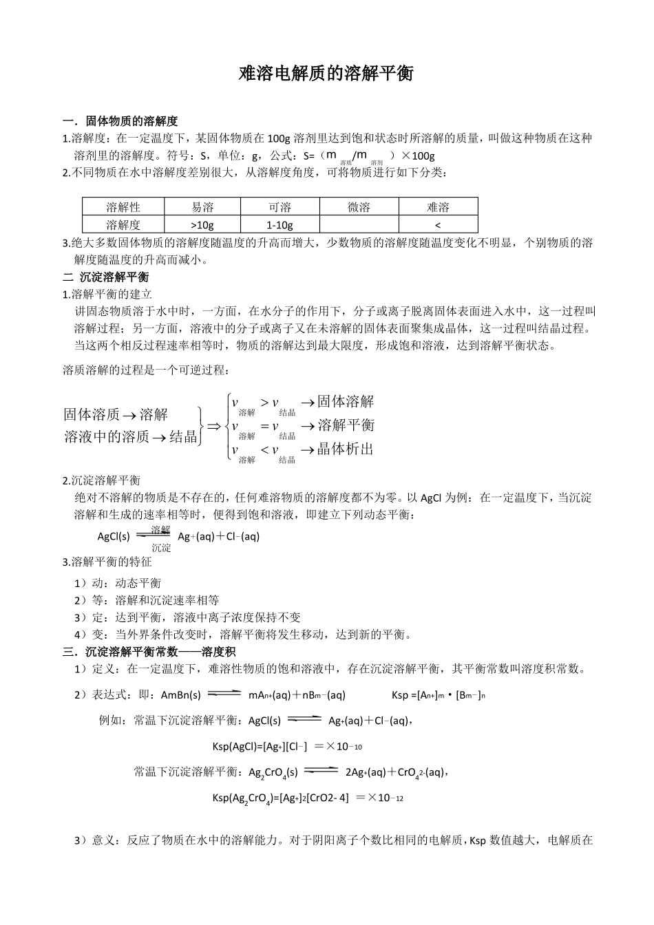 难溶电解质的溶解平衡知识点_第1页