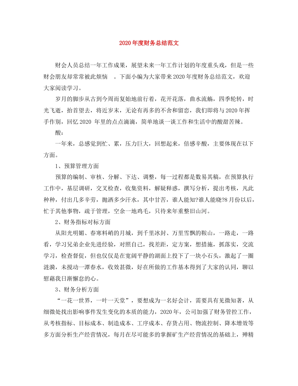 2020年度财务总结范文_第1页