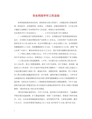 市水利局半年工作总结
