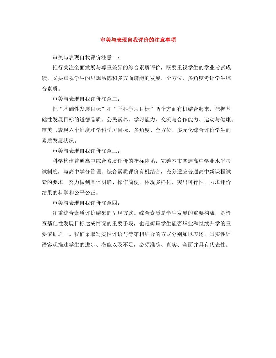 审美与表现自我评价的注意事项_第1页