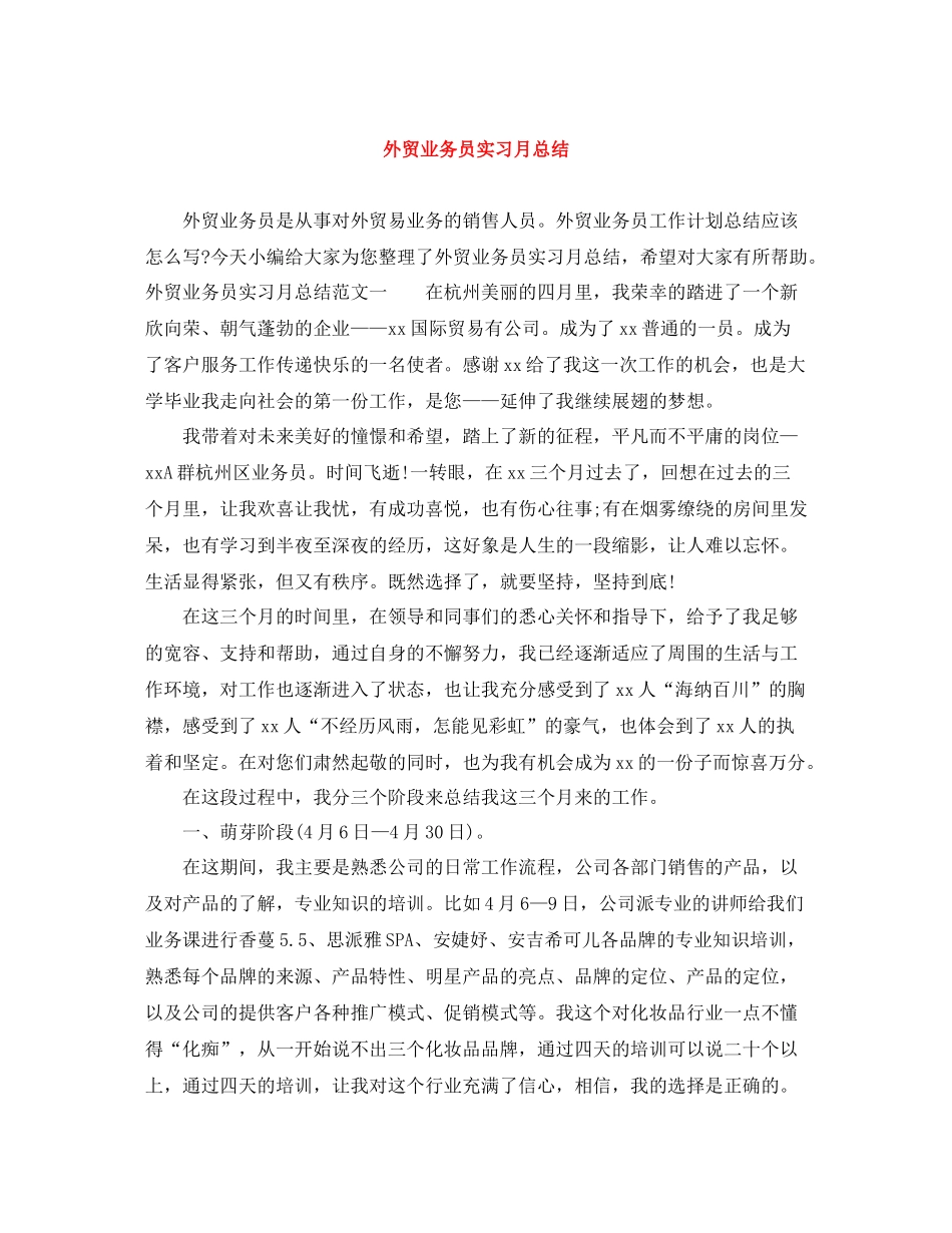 外贸业务员实习月总结_第1页