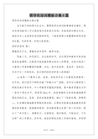 领导欢迎词模板合集6篇