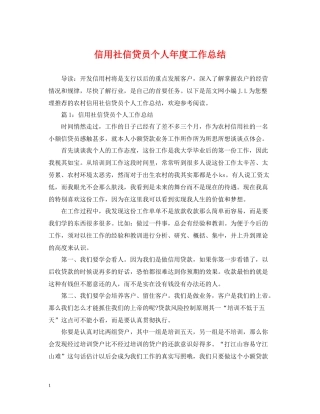 信用社信贷员个人年度工作总结