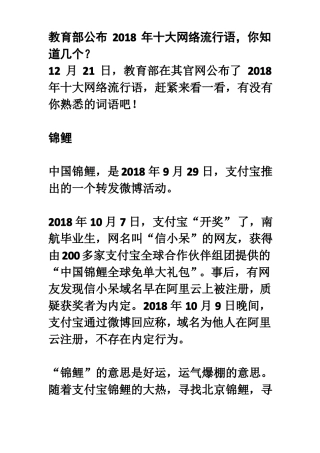2018年十大网络流行语
