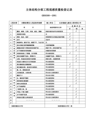 主体结构分部工程观感质量检查记录