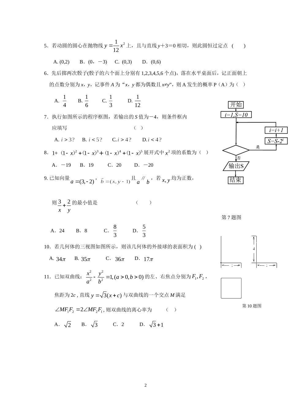 茂名市2016届高考第二次模拟考试（理数）_第2页