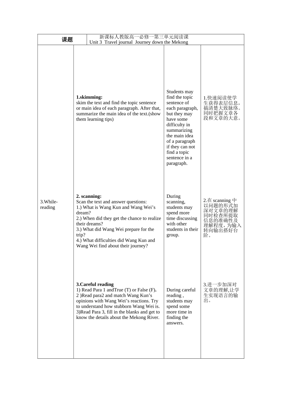 高一英语必修1unit3-reading教案（改）_第3页