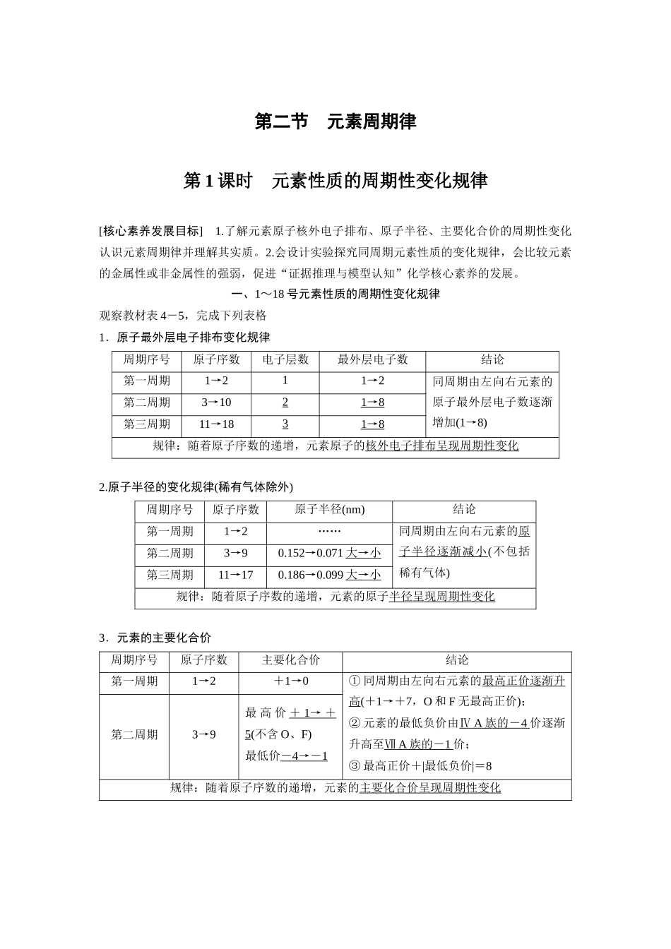 第四章第二节第1课时　元素性质的周期性变化规律_第1页